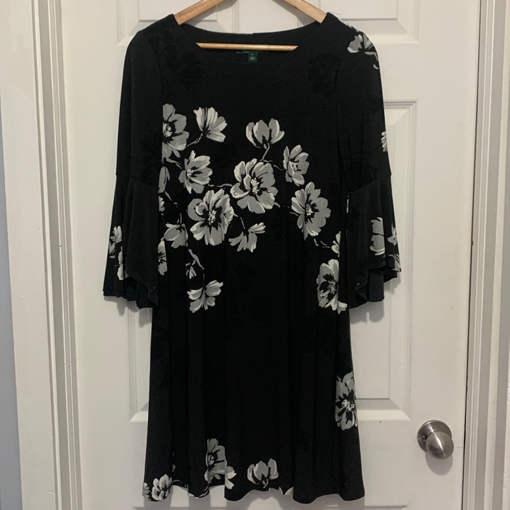 LAUREN silky black floral dress, size 0